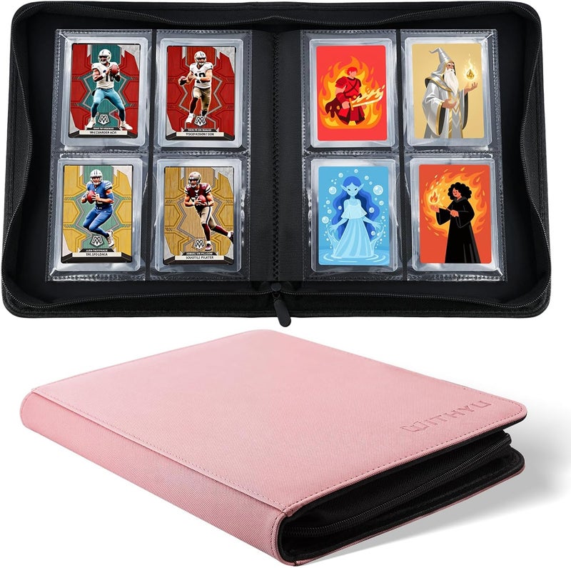 WITHYU Toploader Binder Holds 128 Top Loaders, 4 Pocket Ringless Card Holder for 3" x 4" Rigid Cards, Trading Card Album Small Top Loader Binder for Sports, TCG, MTG (Pink) - Image 1